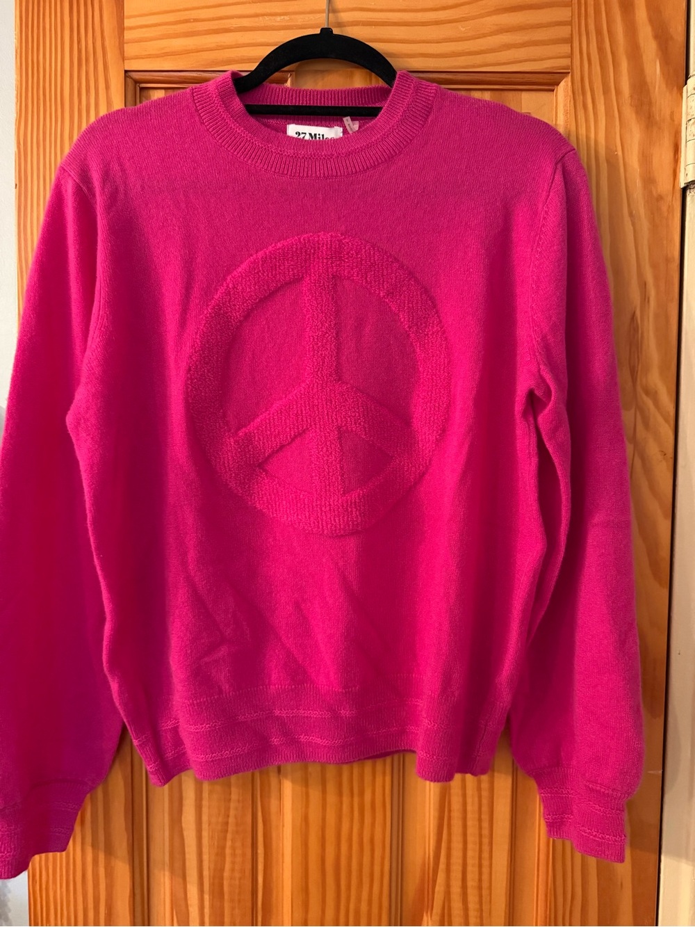 27 Miles Malibu Hot Pink Crewneck Sweater with Knit Peace Motif